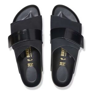Birkenstock Kyoto Nubuck Leather Black Slide Sandals